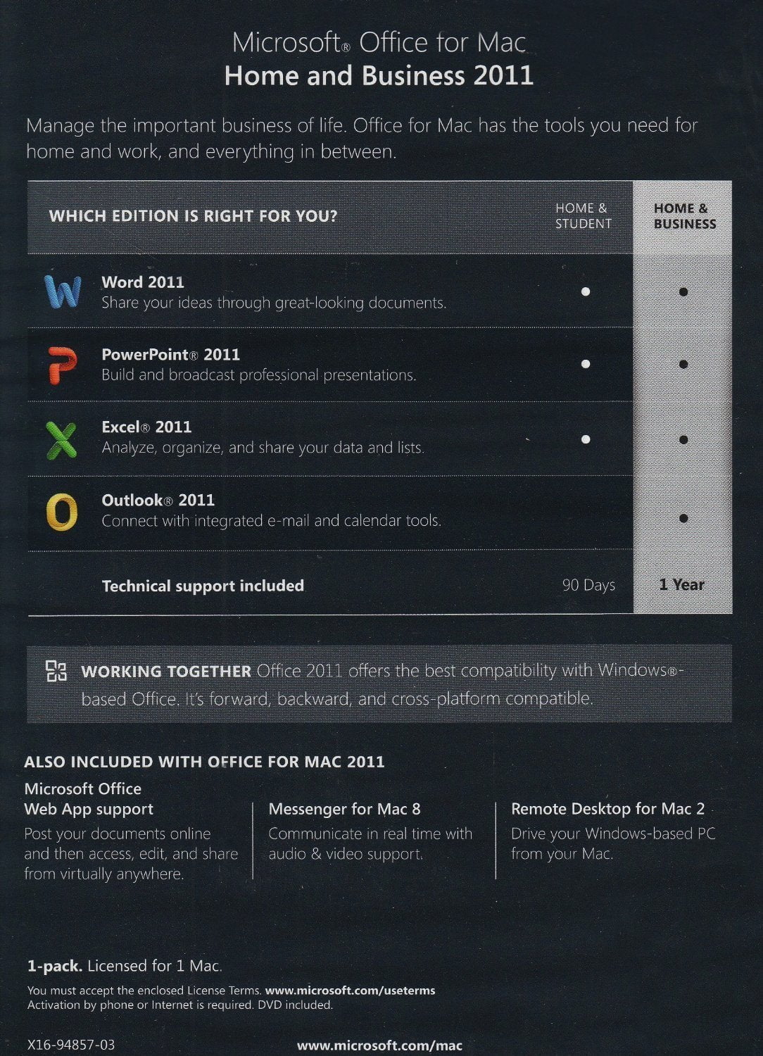 Microsoft Microsoft Office 2011 for Mac Home & Business Retail Box